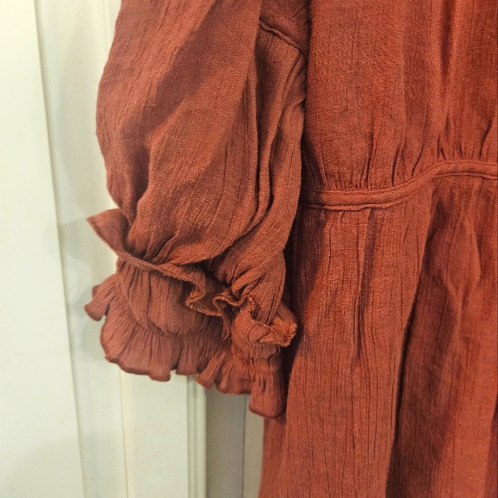 Rust Ruffle Tiered Tunic Top - Picture 2 of 5